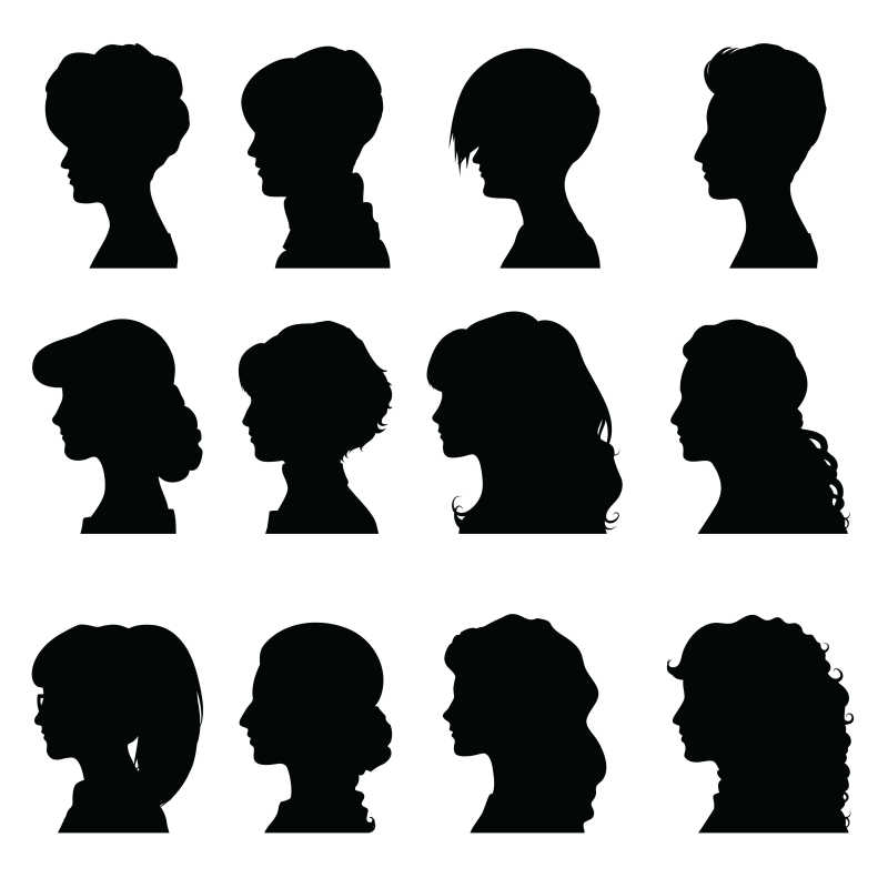女性不同的发型矢量剪影