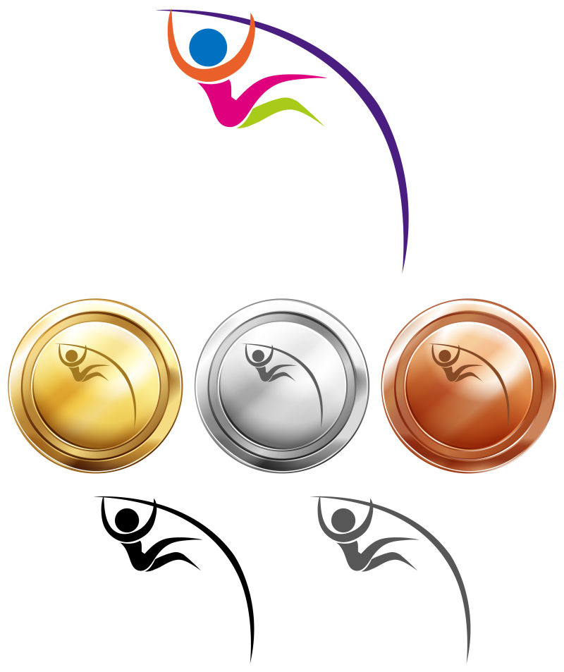 矢量撑杆跳项目的图标和奖牌