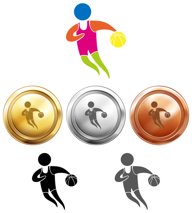 矢量篮球项目的图标和奖牌